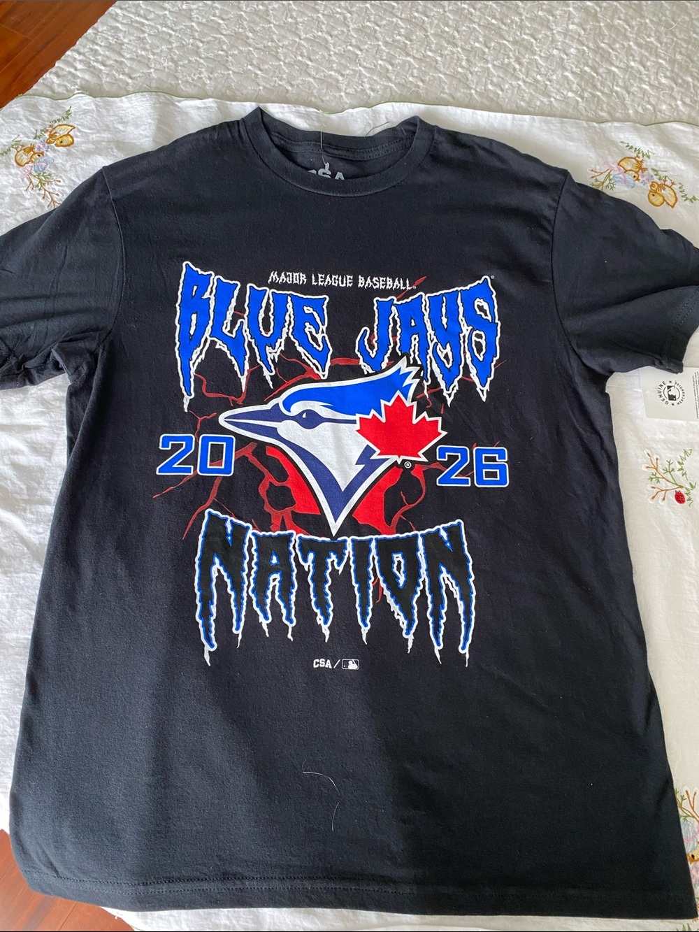 MLB Blue Jays Black Graphic Tee with Red & Blue Logo NWT size M